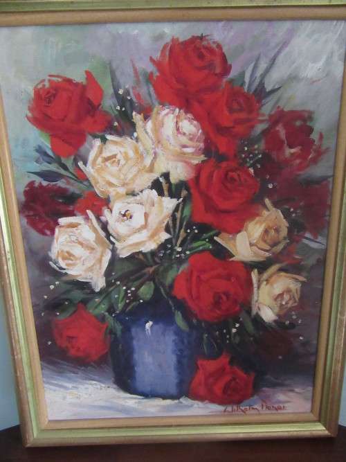 Framed Rose Painting By Wilheim Pioner