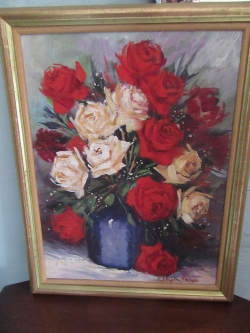 Framed Rose Painting By Wilheim Pioner