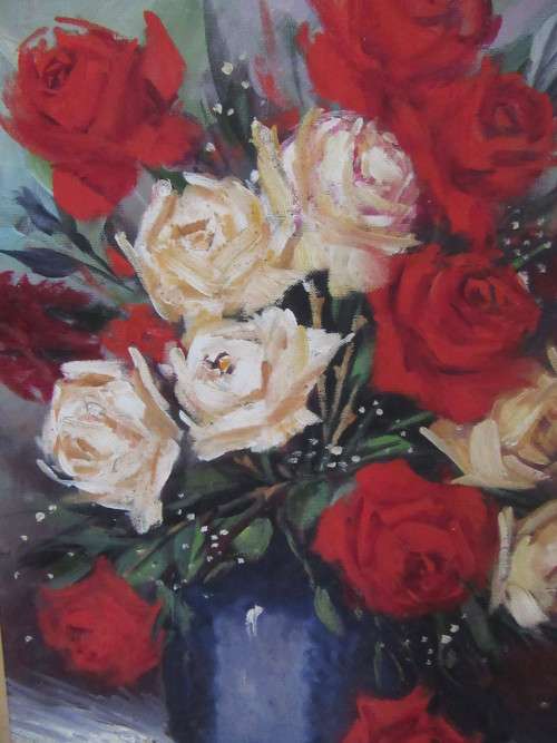 Framed Rose Painting By Wilheim Pioner