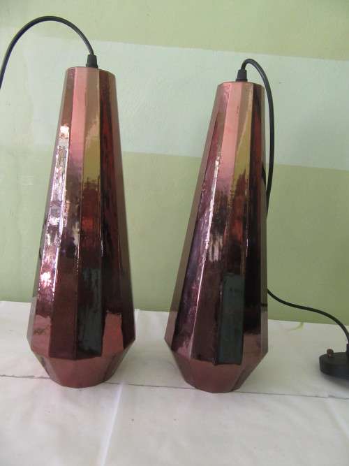 Pair of Copper Coloured Glass Ceiling Pendants