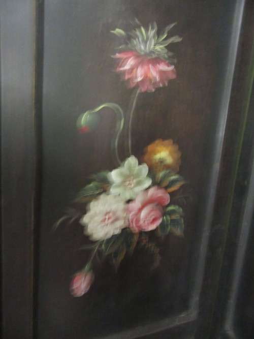 Wooden Screen 4 Panels with hand painted Flowers  -Courier under the discription