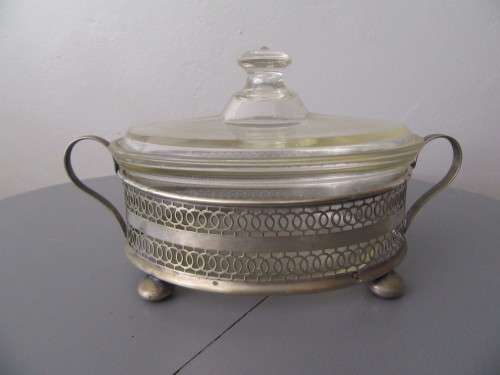 Pyrex Vegetable Casserole Dish with Silverplated Holder