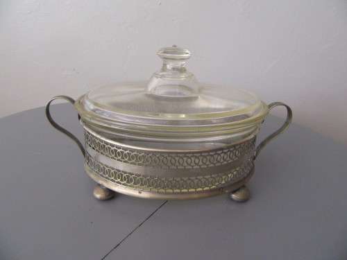 Pyrex Vegetable Casserole Dish with Silverplated Holder