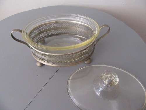 Pyrex Vegetable Casserole Dish with Silverplated Holder