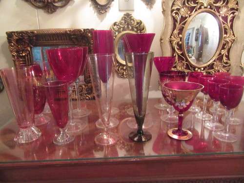 Selection of 21 Red Wine , sherry Glasses and Flutes