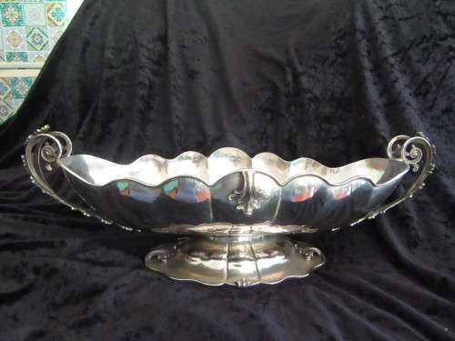 Large Italian Silver Vase With Scroll Handles Marked 800 Silver