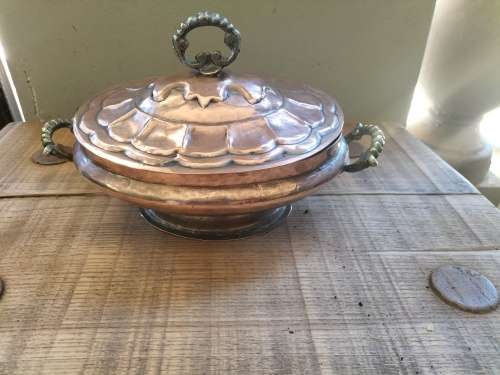 Medium Size Copper Taureen with Lid and Side Handles
