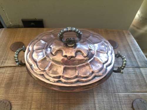 Medium Size Copper Taureen with Lid and Side Handles