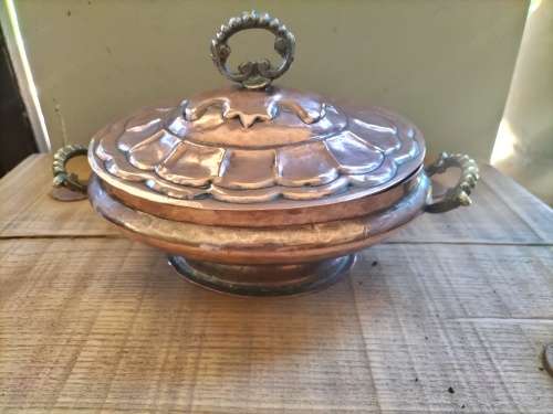 Medium Size Copper Taureen with Lid and Side Handles