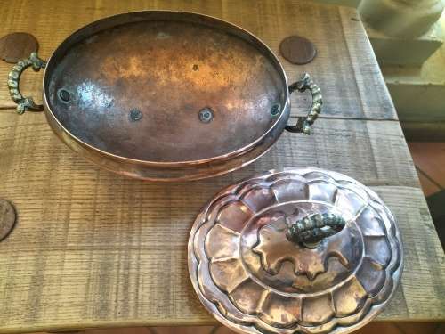 Medium Size Copper Taureen with Lid and Side Handles