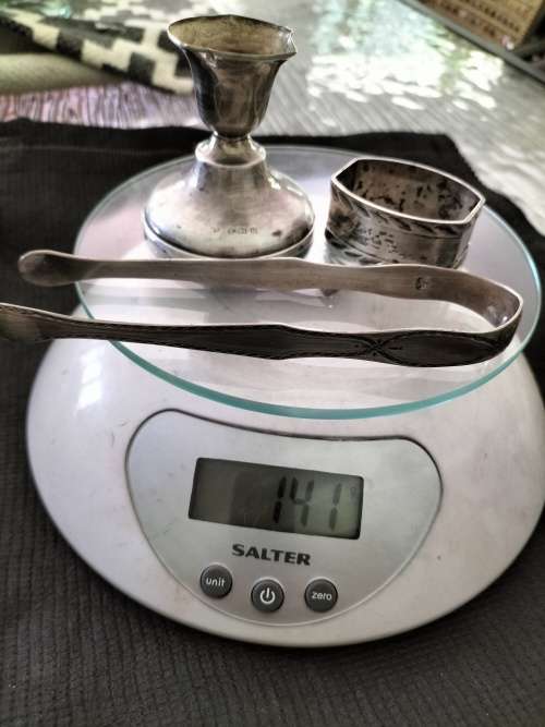 Silver Tongs, Serviett Ring & Candlestick