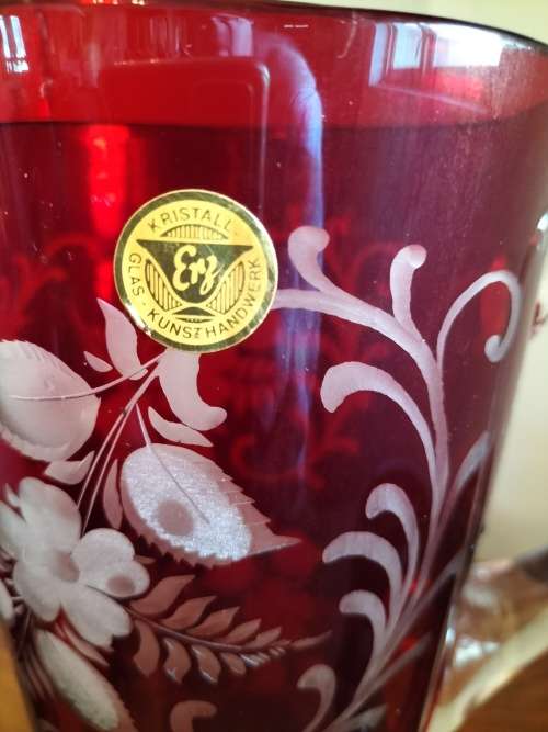 kristall Bohemian Ruby Red Crystal  Pitcher with 4 Glasses