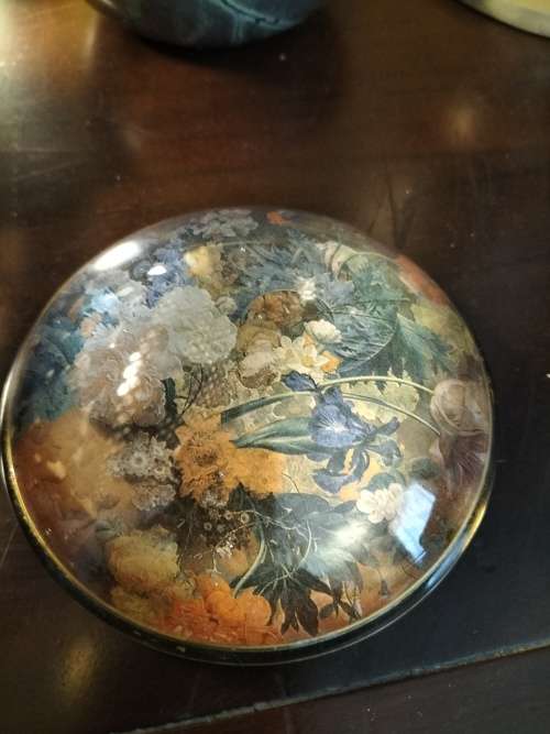 Hand Cast Glass Paperweight with floral Design