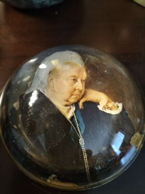 Hand Cast Glass Paperweight with  Queen Victoria