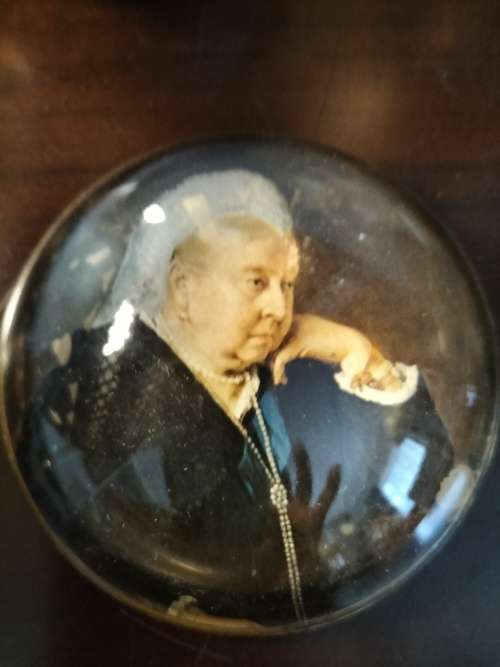 Hand Cast Glass Paperweight with  Queen Victoria