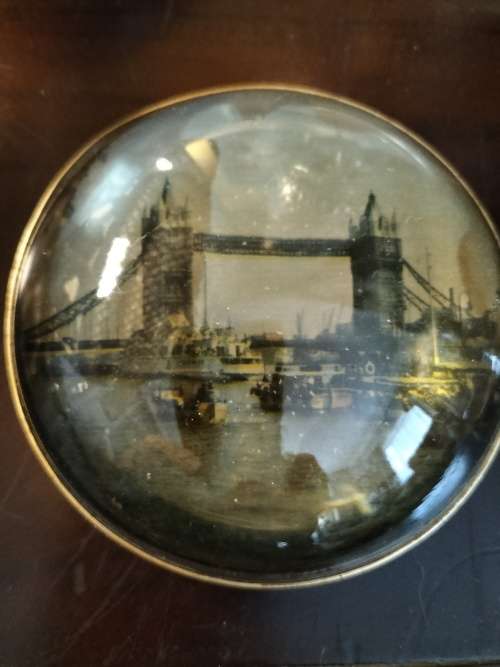 Hand Cast Glass Paperweight with  The London Bridge