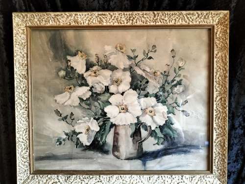 Framed Watercolour of a Bunch offlowers in a Pitcher by Heipis Everett
