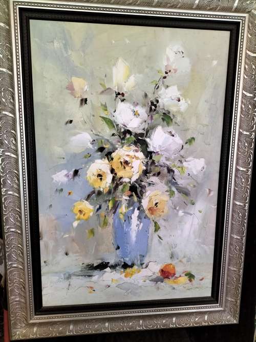 Large Framed Rose Painting Artist Unknown