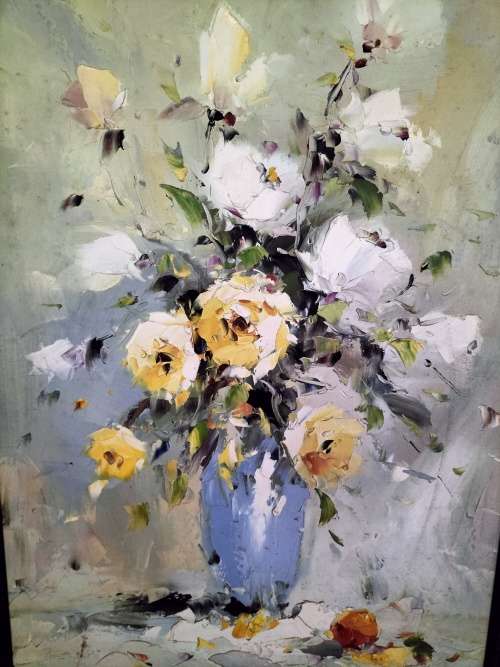 Large Framed Rose Painting Artist Unknown