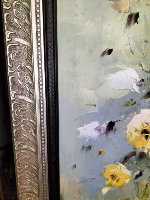 Large Framed Rose Painting Artist Unknown