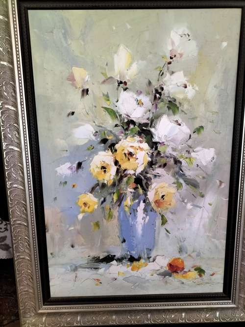 Large Framed Rose Painting Artist Unknown
