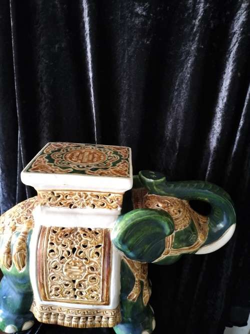 Decorative large Ceramic Indian Elephant Plant Stand/ Side Table