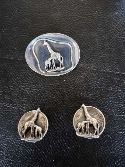 Vintage Giraffe Brooch With Matching Clip On Earrings