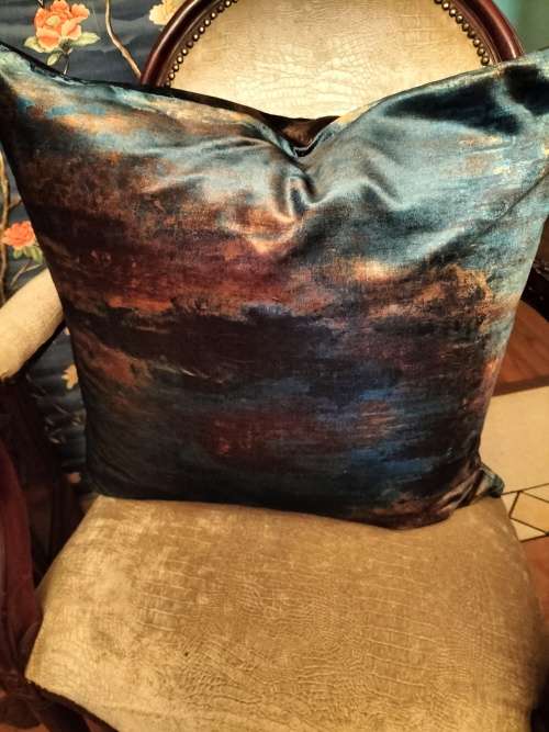 Velvet Cushion in Teal & Gold