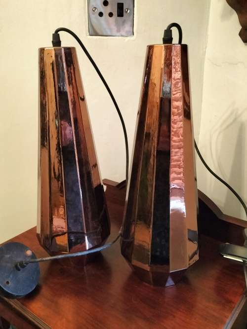 Pair of Copper Glass Pendant lights