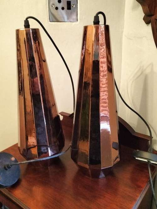 Pair of Copper Glass Pendant lights