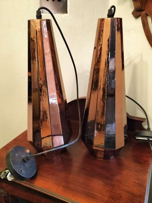Pair of Copper Glass Pendant lights