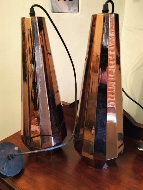 Pair of Copper Glass Pendant lights