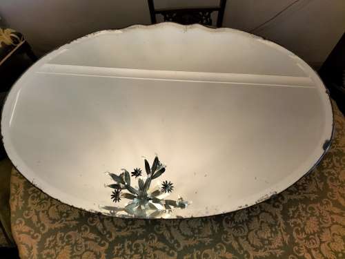 Art Deco Style Bevelled Oval Mirror with Chain