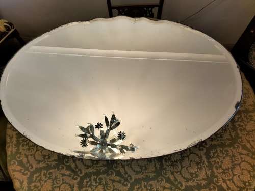 Art Deco Style Bevelled Oval Mirror with Chain