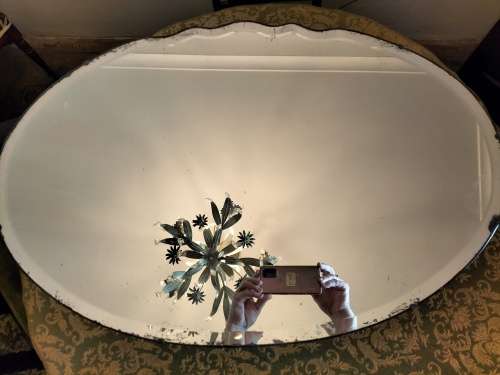 Art Deco Style Bevelled Oval Mirror with Chain