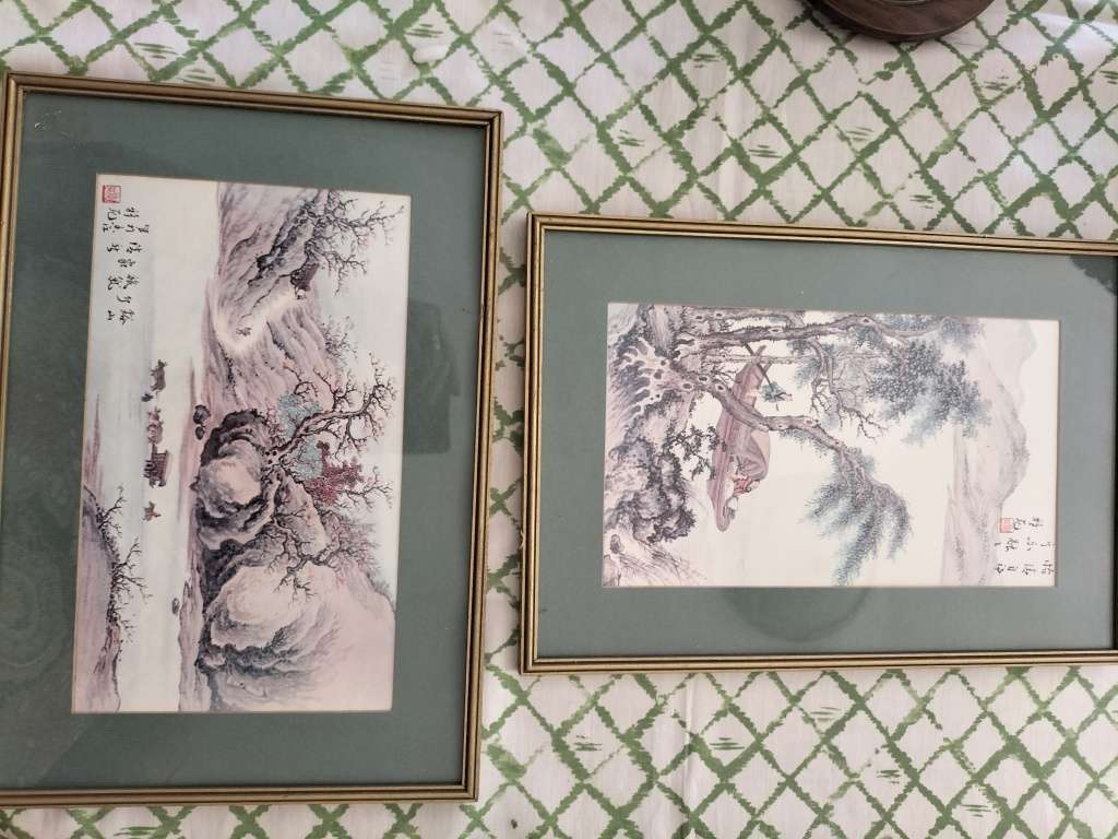 Pair of Li Fenggong ( Chinese 1883 to 1967) Framed ink & Colour on Paper
