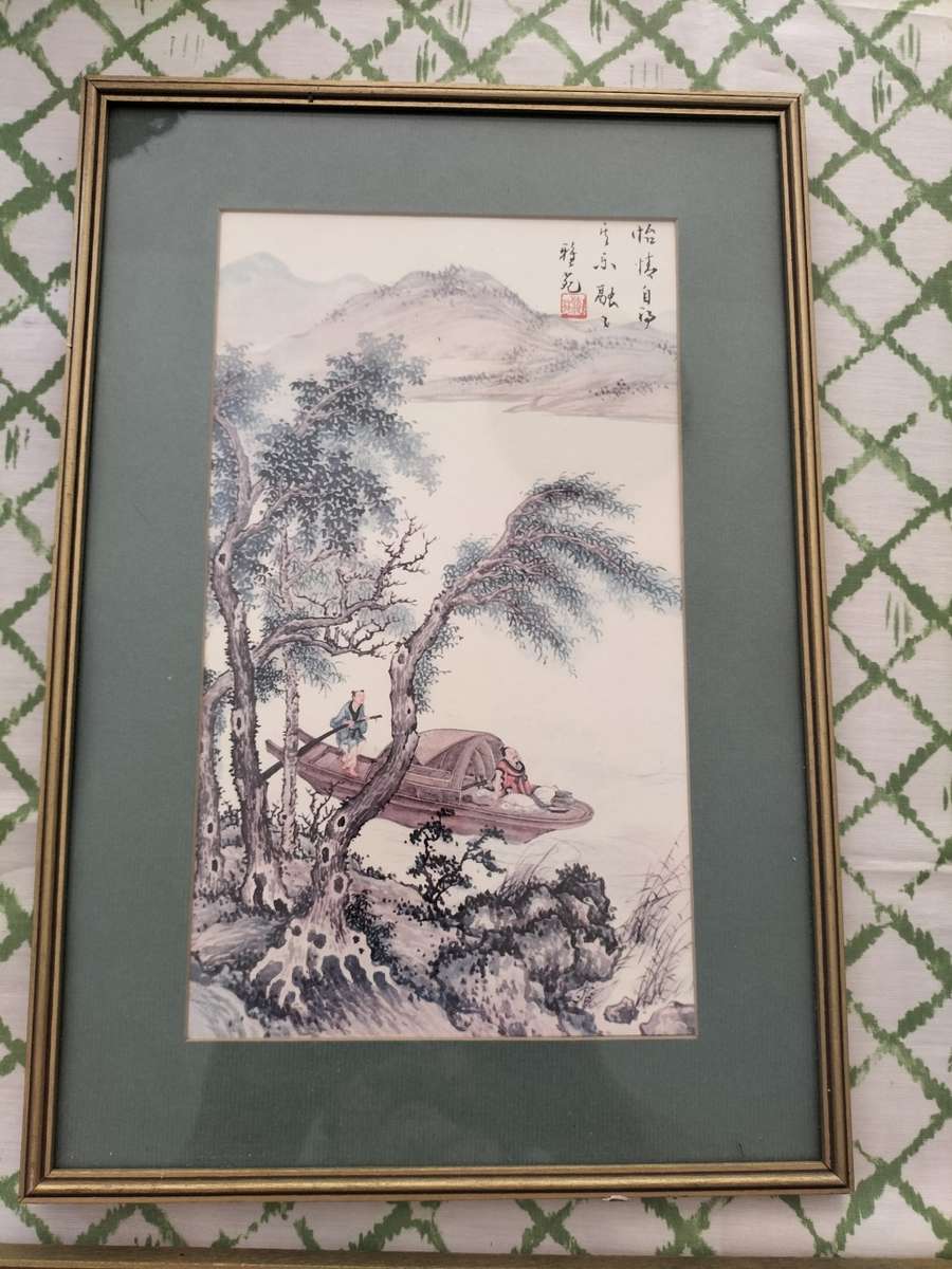 Pair of Li Fenggong ( Chinese 1883 to 1967) Framed ink & Colour on Paper