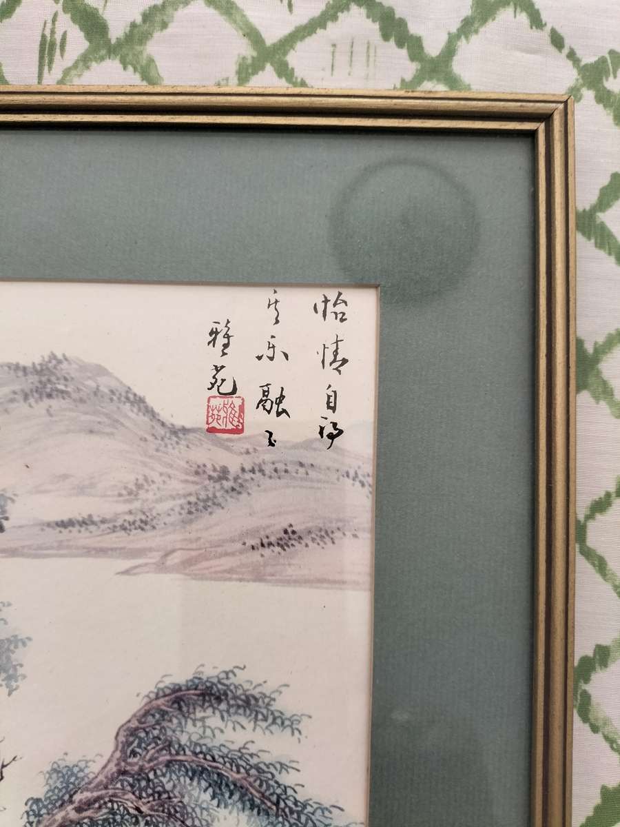 Pair of Li Fenggong ( Chinese 1883 to 1967) Framed ink & Colour on Paper