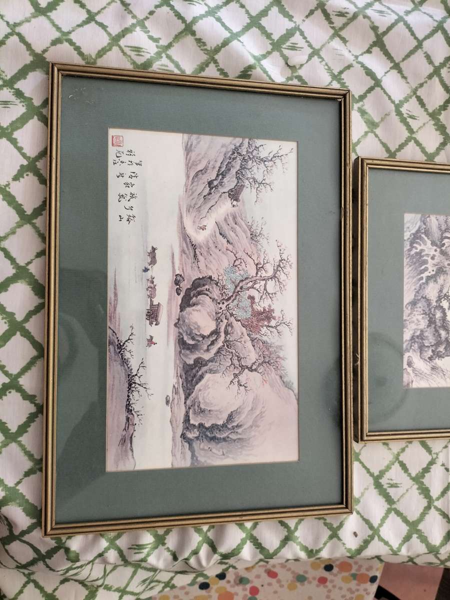 Pair of Li Fenggong ( Chinese 1883 to 1967) Framed ink & Colour on Paper