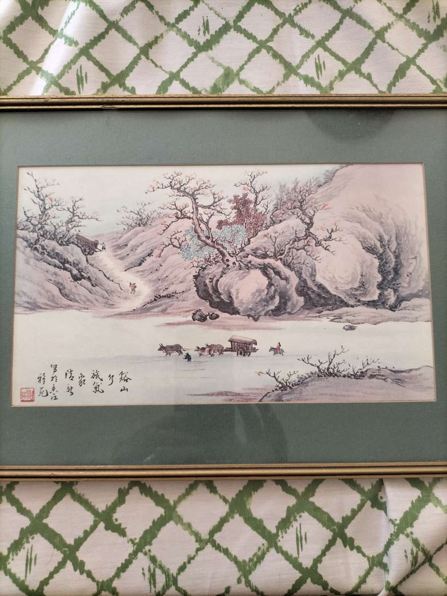 Pair of Li Fenggong ( Chinese 1883 to 1967) Framed ink & Colour on Paper