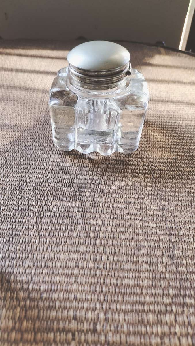 Glass Ink Pot with Silver Plated Lid