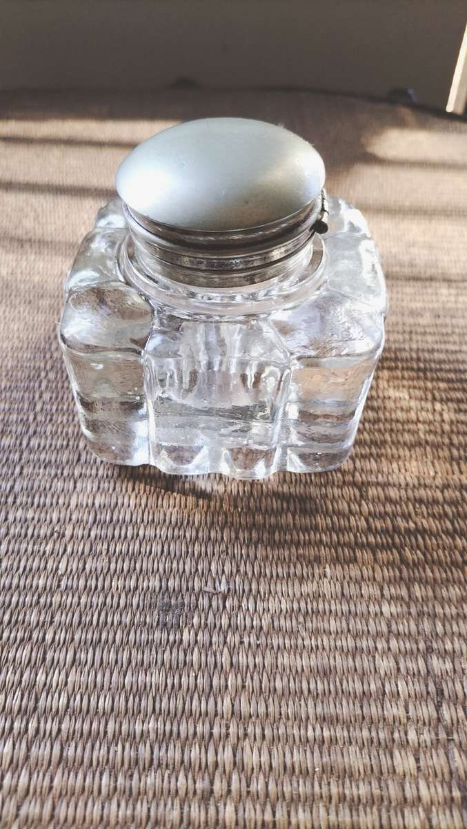 Glass Ink Pot with Silver Plated Lid