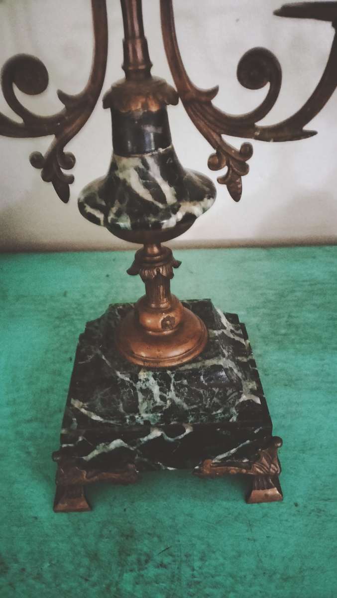 Antique Pair of Marble & Spelter Candelabras
