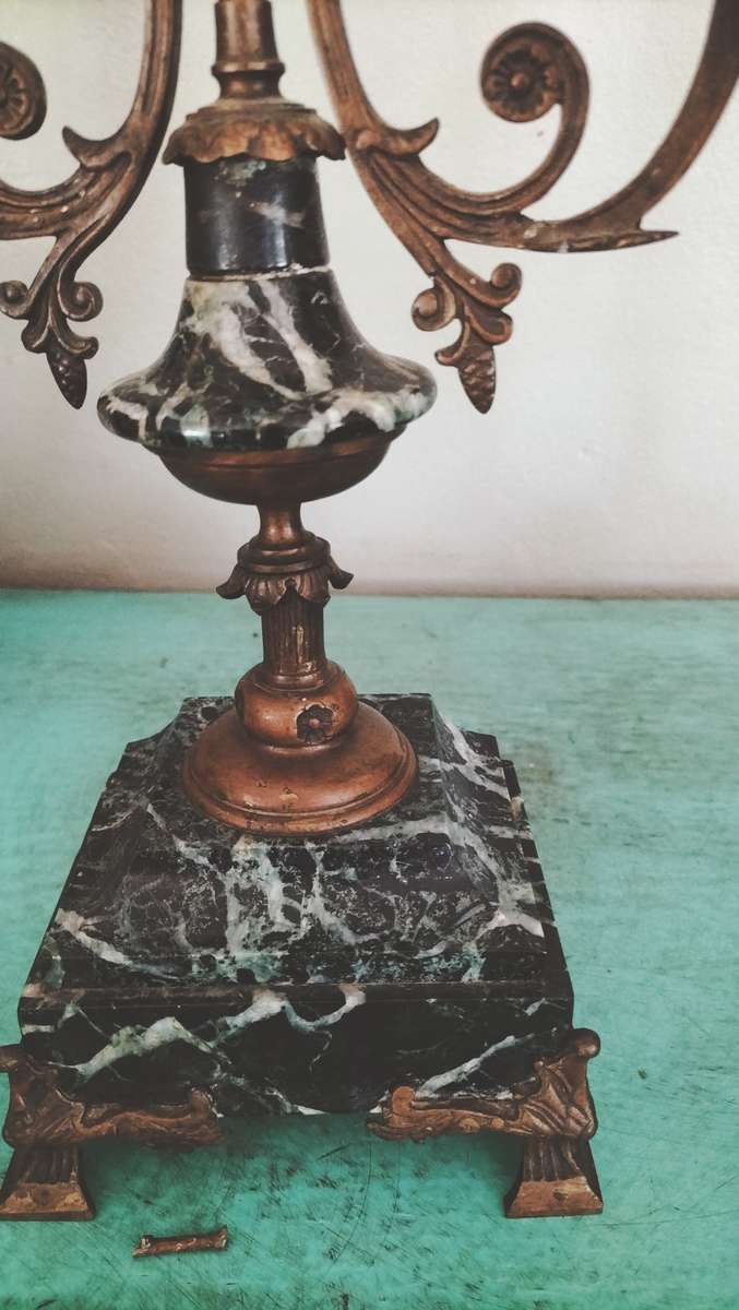 Antique Pair of Marble & Spelter Candelabras