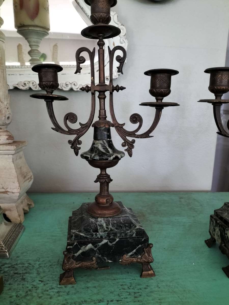 Antique Pair of Marble & Spelter Candelabras