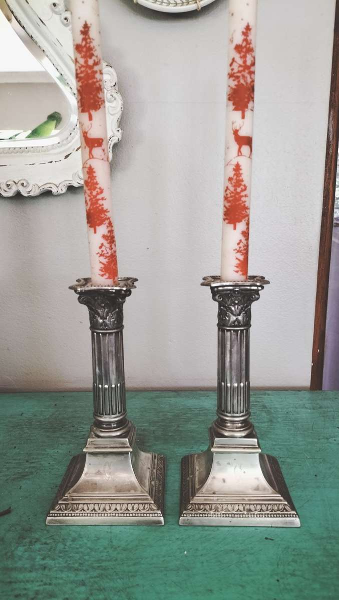 Pair of Corinthian Silver Plated Candle Sticks