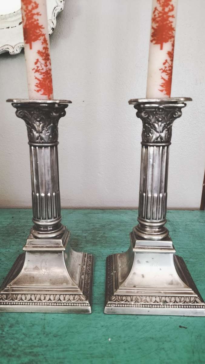 Pair of Corinthian Silver Plated Candle Sticks