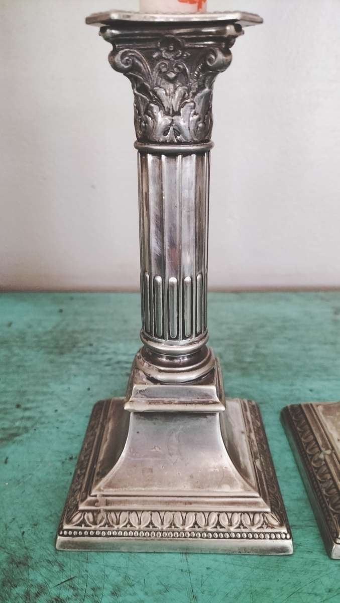 Pair of Corinthian Silver Plated Candle Sticks