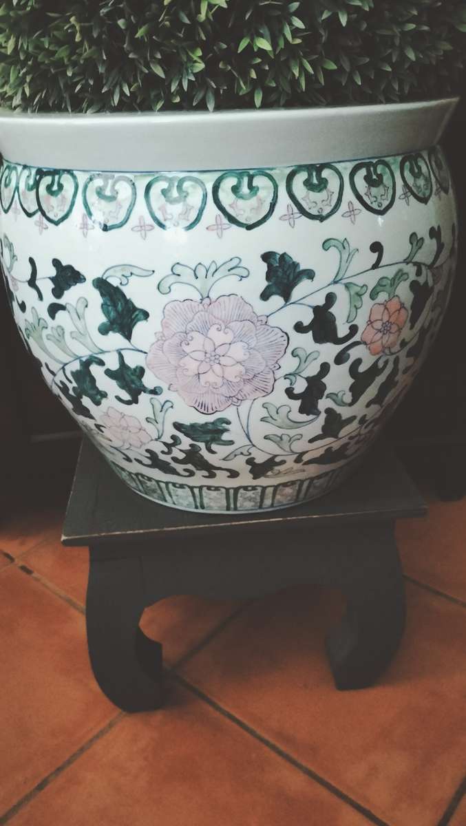 Large Chinese Jardiniere or Fish Bowl withStand
