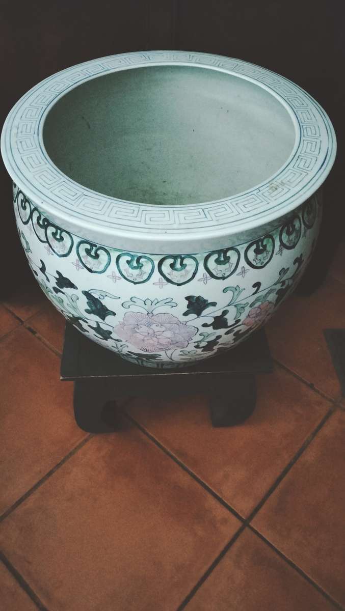 Large Chinese Jardiniere or Fish Bowl withStand